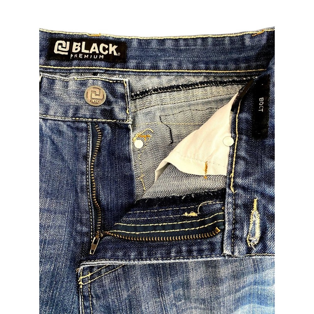 CJ Black Jeans Men 32x32 Big Hit Back Pockets Deco Button Distressed Indian Head - Picture 6 of 8